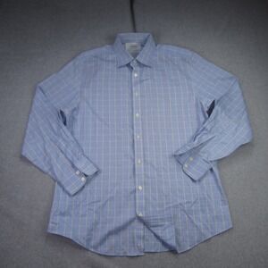 Charles Tyrwhitt Dress Shirt Mens 16.5/34 Light Blue Plaid Non Iron Slim Fit